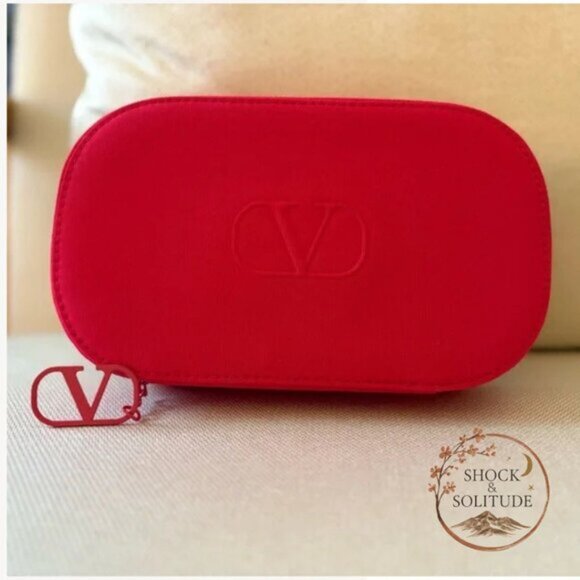 Valentino Scarlet Red HARDSHELL Makeup Pouch with Charm + Puffer Gloss Set (NWT) - Picture 2 of 9